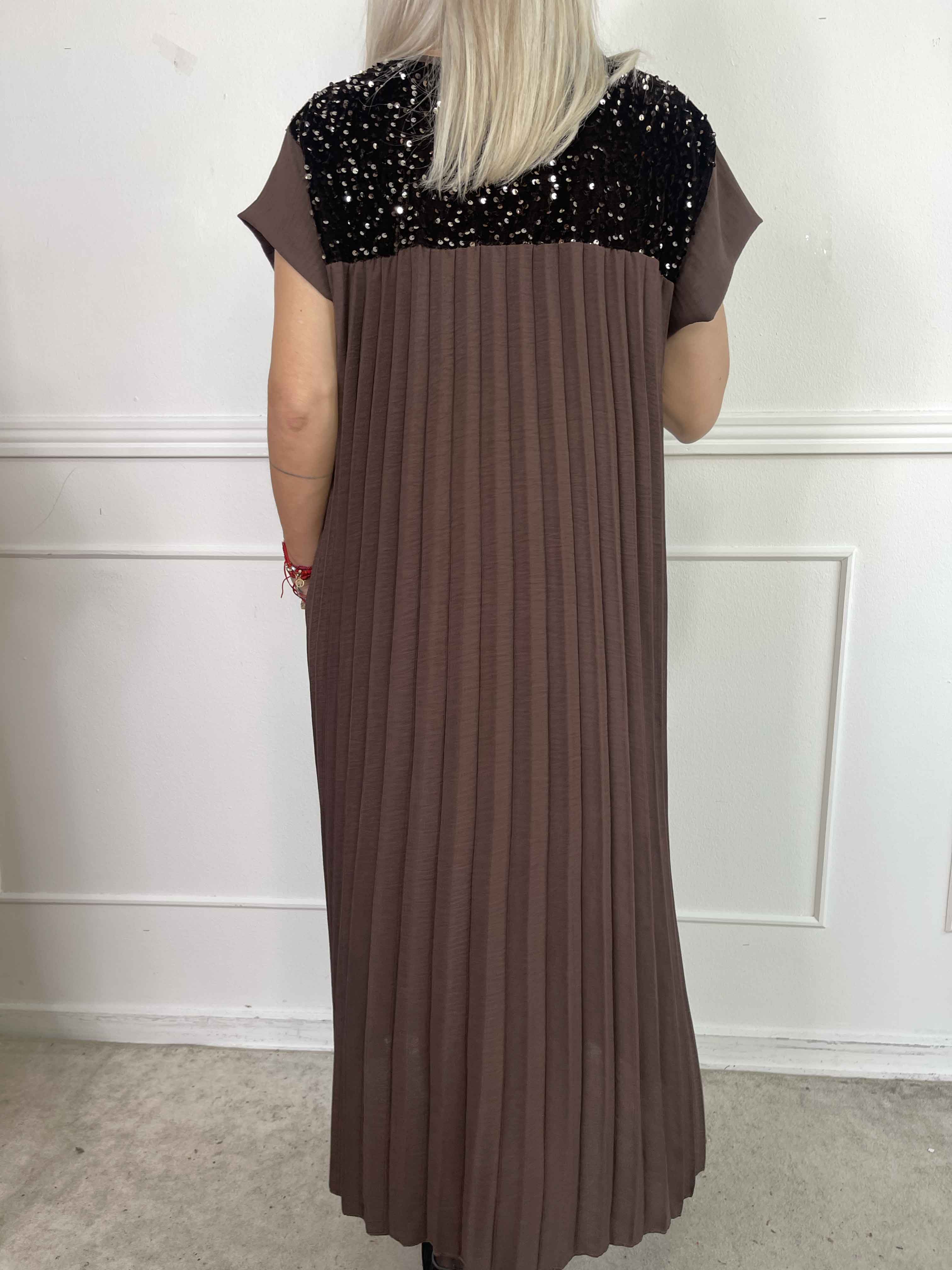 Nancy Party - Lång plisserad klänning med paljetter och sammet